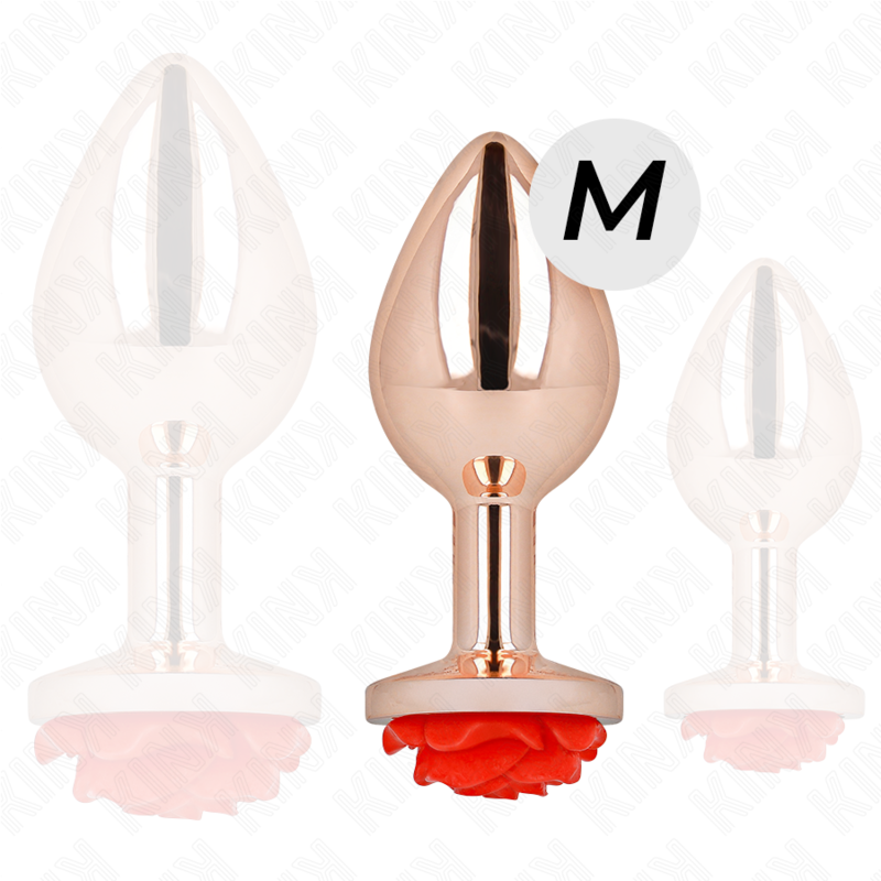 KINK - PINK GULD ANALPLUG MED RØD ROSE M