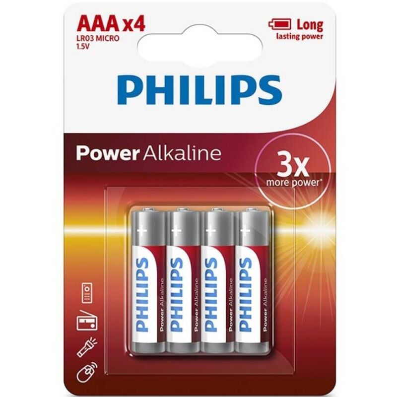 PHILIPS - POWER ALKALINE AAA BATTERI LR03 BLISTER*4