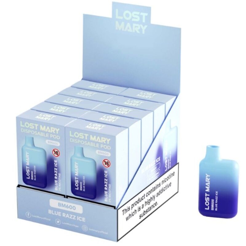 LOST MARY - BM600 NIKOTINVAPER 2% ENGANGS BLÅ RAZZ ICE