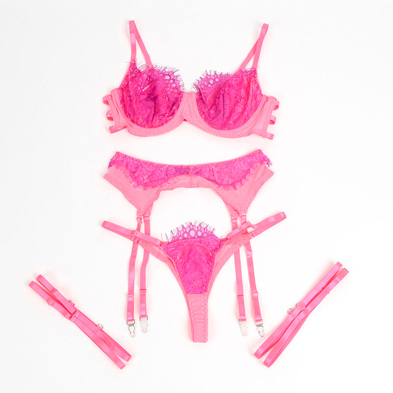 SUBBLIME - 955359 BH-SÆT MED BLONDE OG RETSTRÆKKELEDNINGER PINK OG LILLA S/M