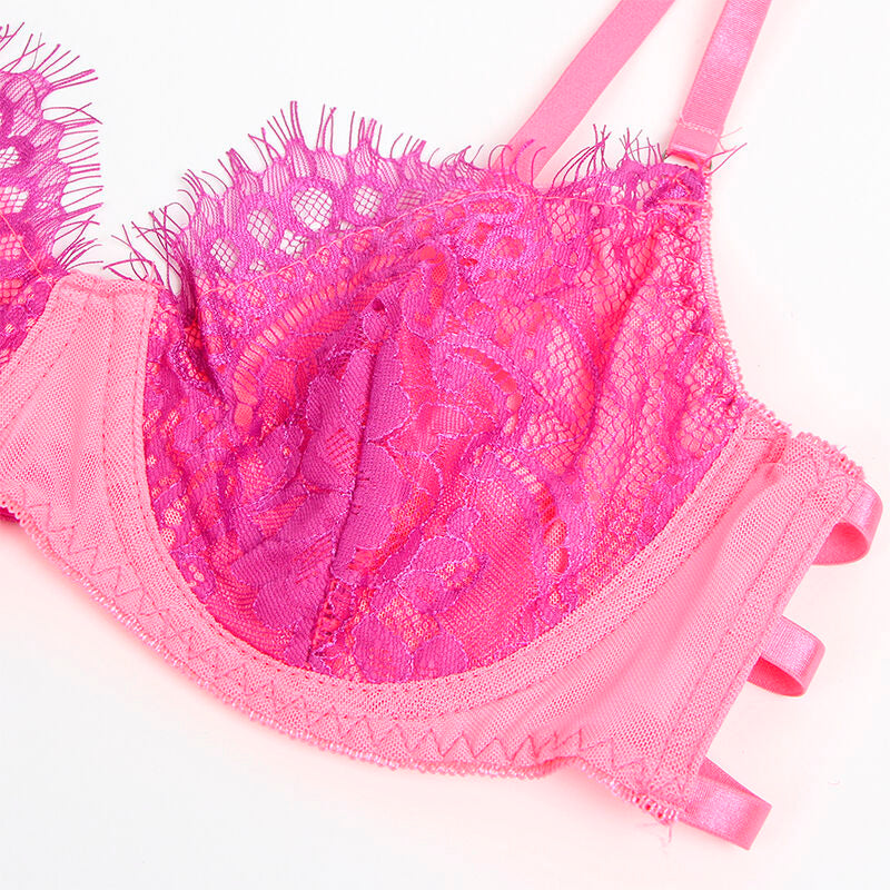SUBBLIME - 955359 BH-SÆT MED BLONDE OG RETSTRÆKKELEDNINGER PINK OG LILLA S/M