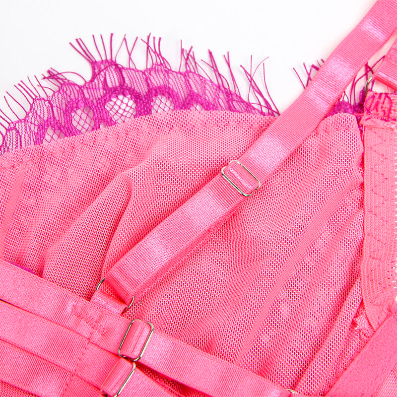 SUBBLIME - 955359 BH-SÆT MED BLONDE OG RETSTRÆKKELEDNINGER PINK OG LILLA S/M