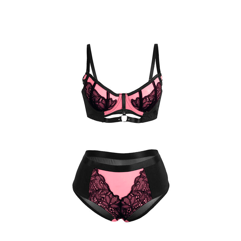 SUBBLIME - 955571 PINK LAKLÆDER BH-SÆT MED NET OG LYNLÅS S/M
