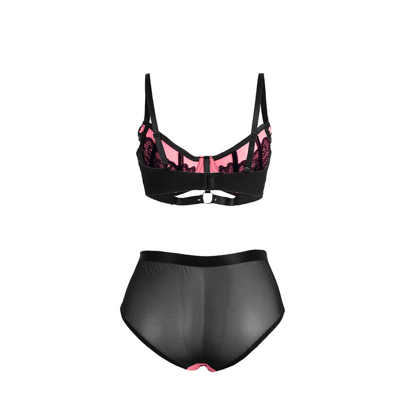 SUBBLIME - 955571 PINK LAKLÆDER BH-SÆT MED NET OG LYNLÅS S/M