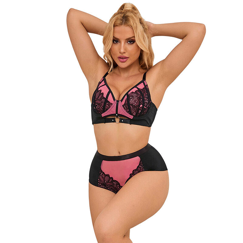 SUBBLIME - 955571 PINK LAKLÆDER BH-SÆT MED NET OG LYNLÅS S/M