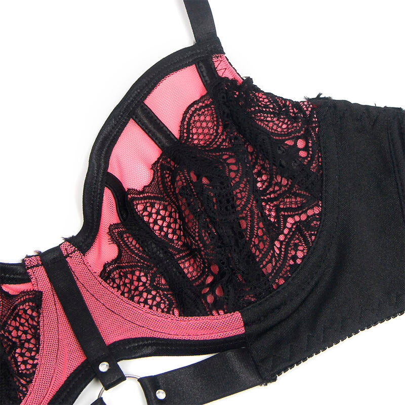 SUBBLIME - 955571 PINK LAKLÆDER BH-SÆT MED NET OG LYNLÅS S/M