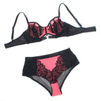 SUBBLIME - 955571 PINK LAKLÆDER BH-SÆT MED NET OG LYNLÅS S/M