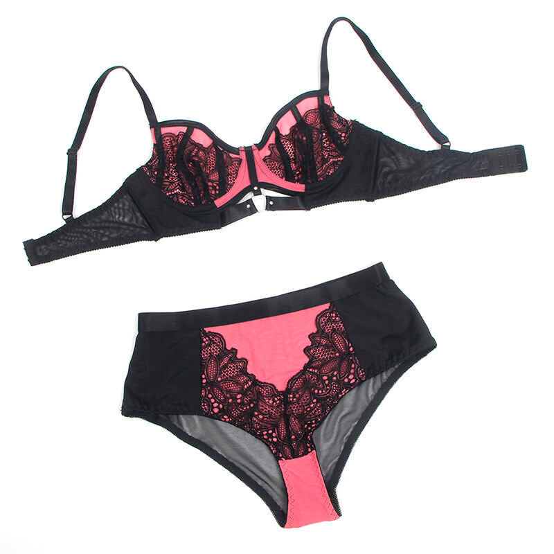 SUBBLIME - 955571 PINK LAKLÆDER BH-SÆT MED NET OG LYNLÅS S/M