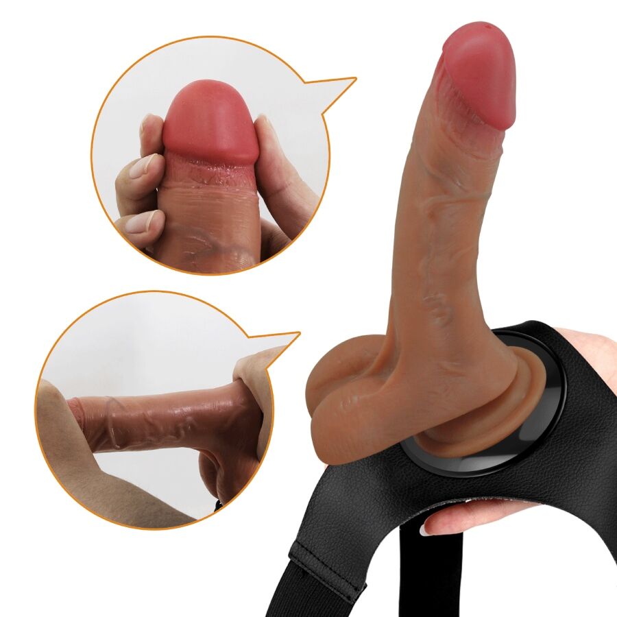 PRETTY LOVE - UNIVERSAL SELETRUSSER MED VIBRERENDE OG SPRØJTENDE DILDO 15,5 CM MULATO