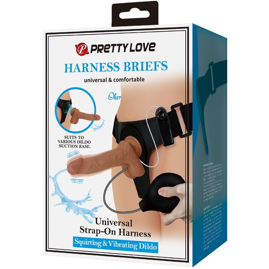 PRETTY LOVE - UNIVERSAL SELETRUSSER MED VIBRERENDE OG SPRØJTENDE DILDO 15,5 CM MULATO