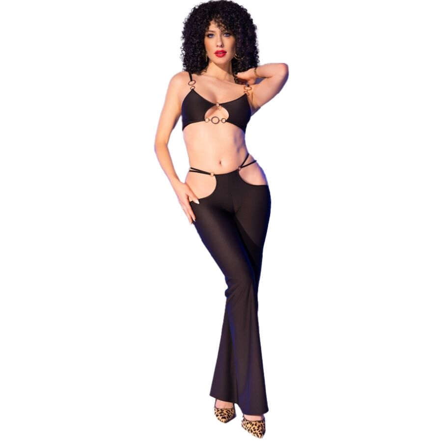 CHILIROSE - CR 4851 SORT TOP OG LEGGINGS MED GYLDNE TILBEHØR M