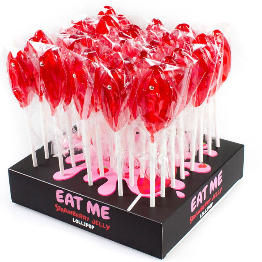 SECRETPLAY - DISPLAY ASSORTIMENT VAGINA LOLLIPOPS JORDBÆR 40 ENHEDER