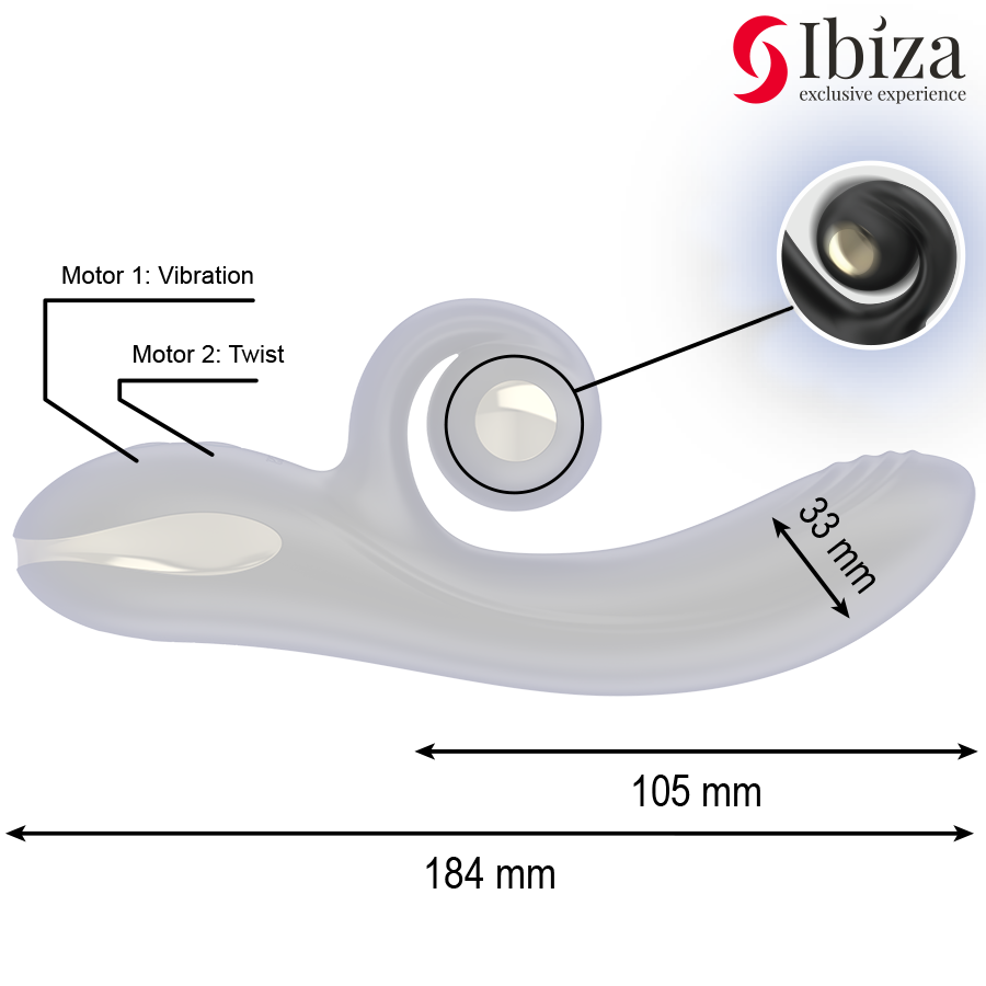 IBIZA - TWISTER VIBRATOR MED KURVESTIMULATOR OG VIBRO-ROTATION