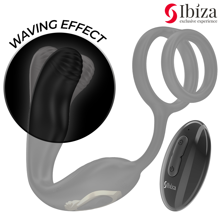 IBIZA - WIGGLE FJERNBETJENET ROTERENDE ANALPLUG MED PENISEVIBRATION OG PENISFORSTORENDE RINGE