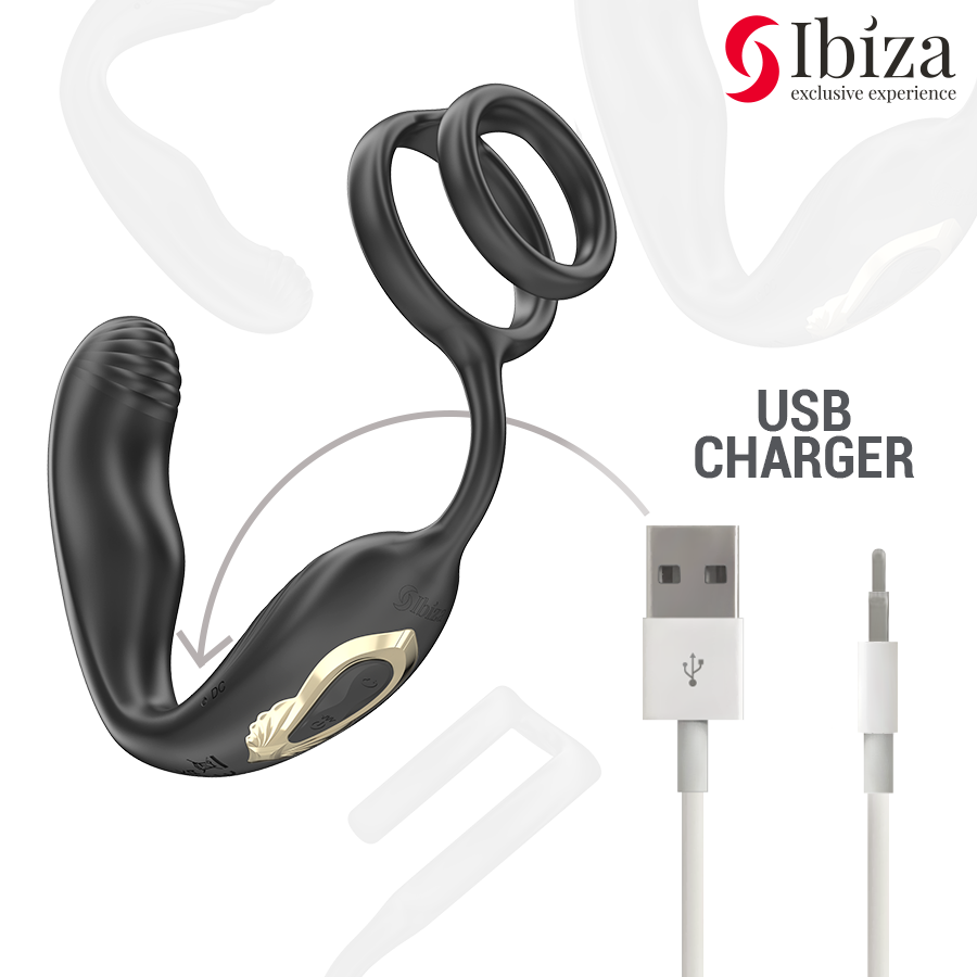 IBIZA - WIGGLE FJERNBETJENET ROTERENDE ANALPLUG MED PENISEVIBRATION OG PENISFORSTORENDE RINGE