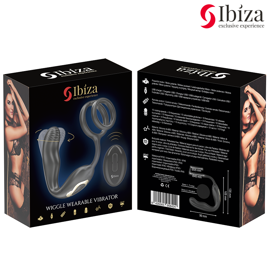 IBIZA - WIGGLE FJERNBETJENET ROTERENDE ANALPLUG MED PENISEVIBRATION OG PENISFORSTORENDE RINGE