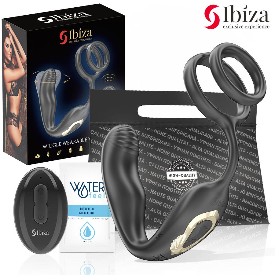 IBIZA - WIGGLE FJERNBETJENET ROTERENDE ANALPLUG MED PENISEVIBRATION OG PENISFORSTORENDE RINGE