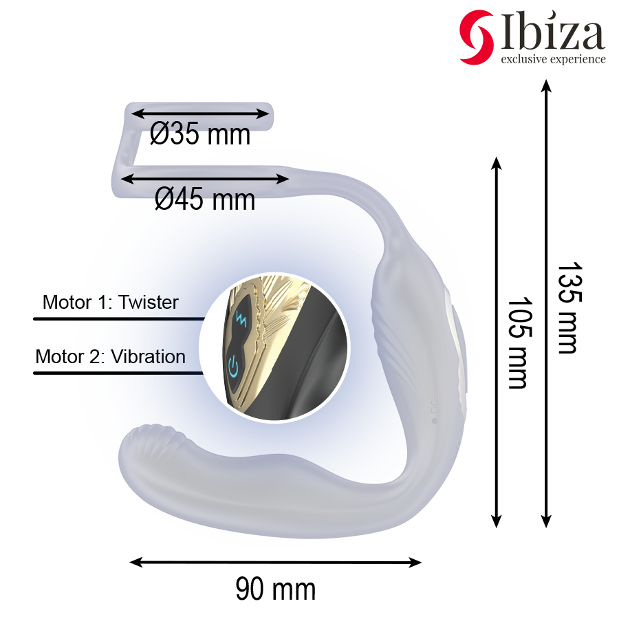IBIZA - WIGGLE FJERNBETJENET ROTERENDE ANALPLUG MED PENISEVIBRATION OG PENISFORSTORENDE RINGE