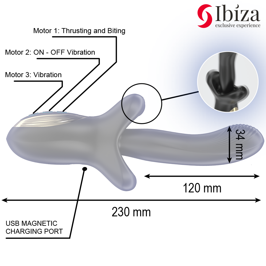 IBIZA - KRAFTIG VIBRATOR MED STØVENDE OG BIDENDE EFFEKT