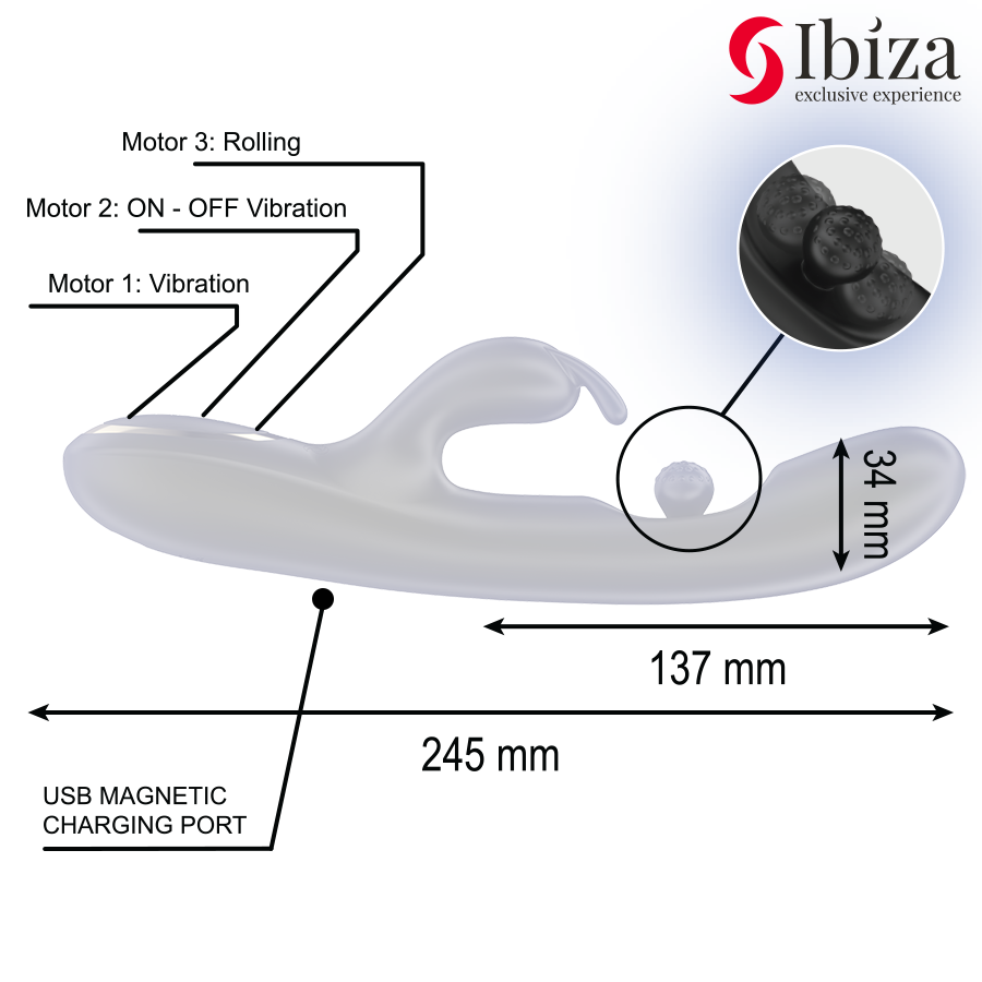 IBIZA - KRAFTIG KANINVIBRATOR MED MASSAGERENDE RULLEPERLE