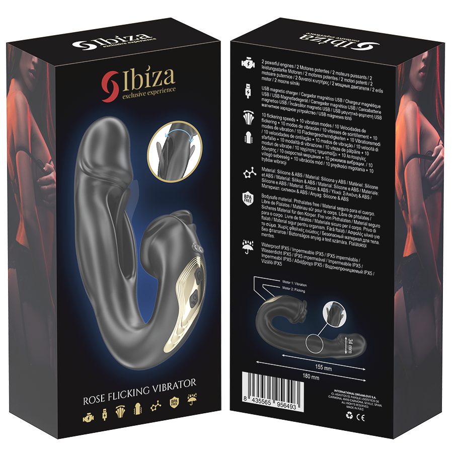 IBIZA - ROSE VIBRATOR MED SVIPPEEFFEKT OG KLITOSTIMULATOR