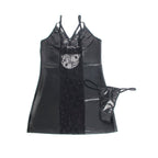 SUBBLIME - 957520 LEATHER DRESS WITH FLORAL LACE BLACK S/M