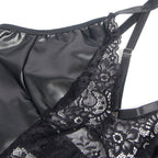 SUBBLIME - 957520 LEATHER DRESS WITH FLORAL LACE BLACK S/M
