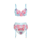 SUBBLIME - 957650 FLOWER EMBROIDERED BRA AND GARTER BELT SET PINK L/XL
