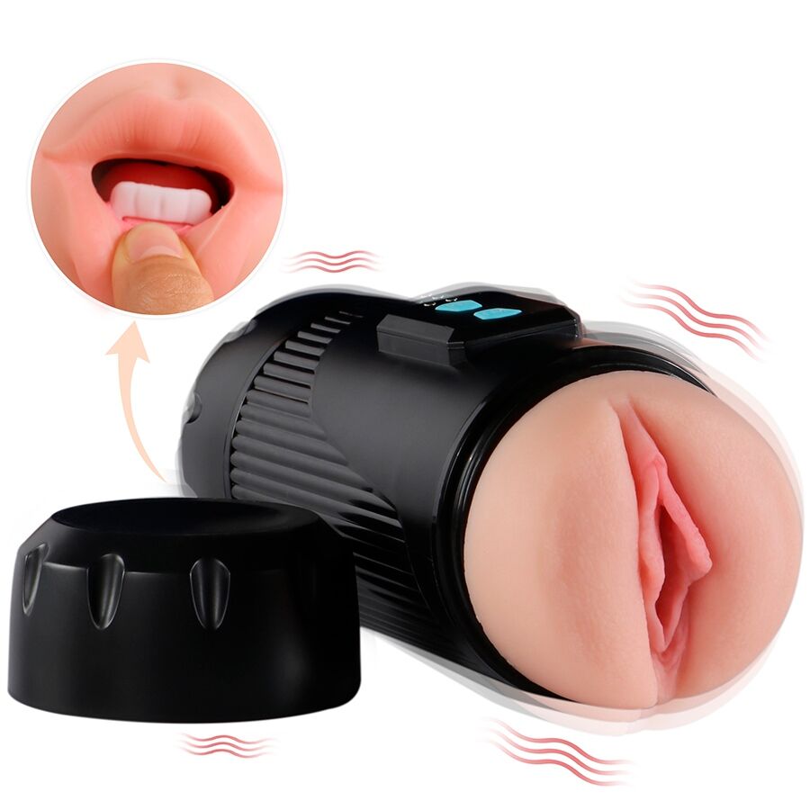 SHEQU - KAY DOBBELT MASTURBATOR MED DOBBELT MUND- OG VAGINAVIBRATION