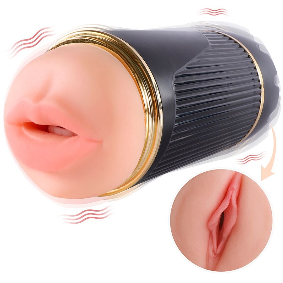SHEQU - KAY DOBBELT MASTURBATOR MED DOBBELT MUND- OG VAGINAVIBRATION