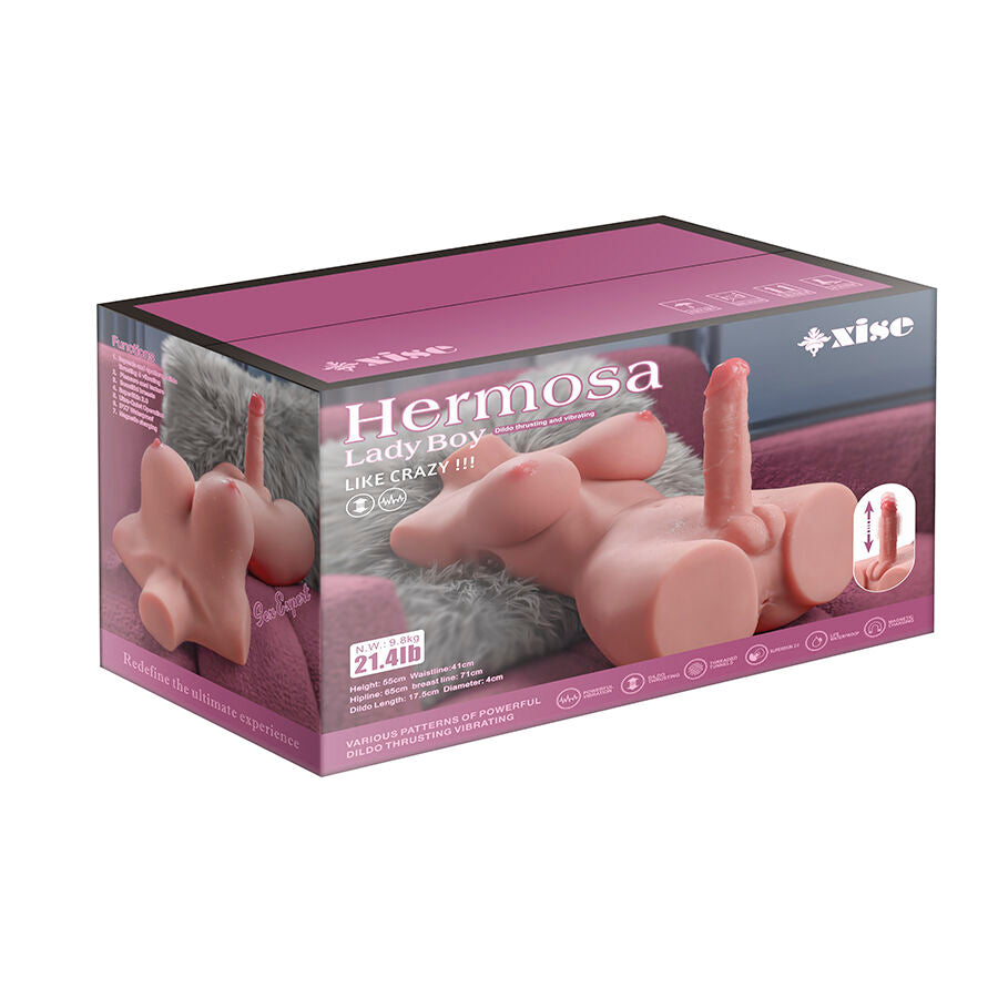 XISE - SMUK LADY BOY KVINDELIG TORSO MED DILDO MED VIBRATION OG STYK 49 CM
