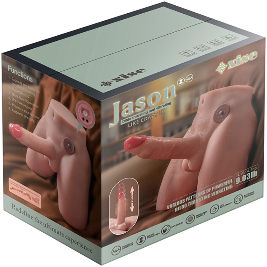 XISE - JASON REALISTISK DILDO-MASTURBATOR MED STØV OG VIBRATION 17 CM