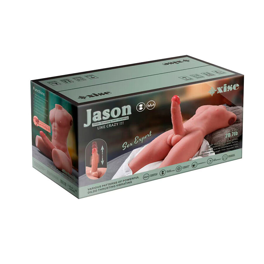 XISE - JASON HALVKROP REALISTISK MANDLIG TORSO MED SKUD OG VIBRATION 55 CM