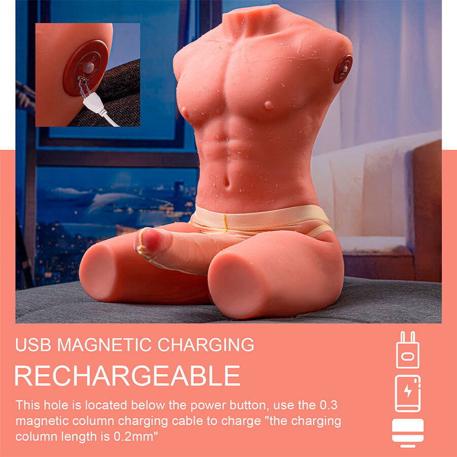 XISE - JASON HALVKROP REALISTISK MANDLIG TORSO MED SKUD OG VIBRATION 55 CM