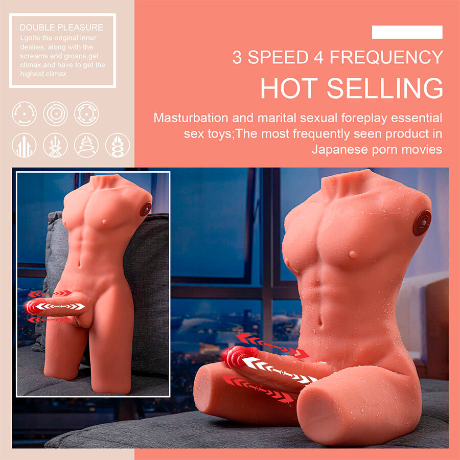 XISE - JASON HALVKROP REALISTISK MANDLIG TORSO MED SKUD OG VIBRATION 55 CM