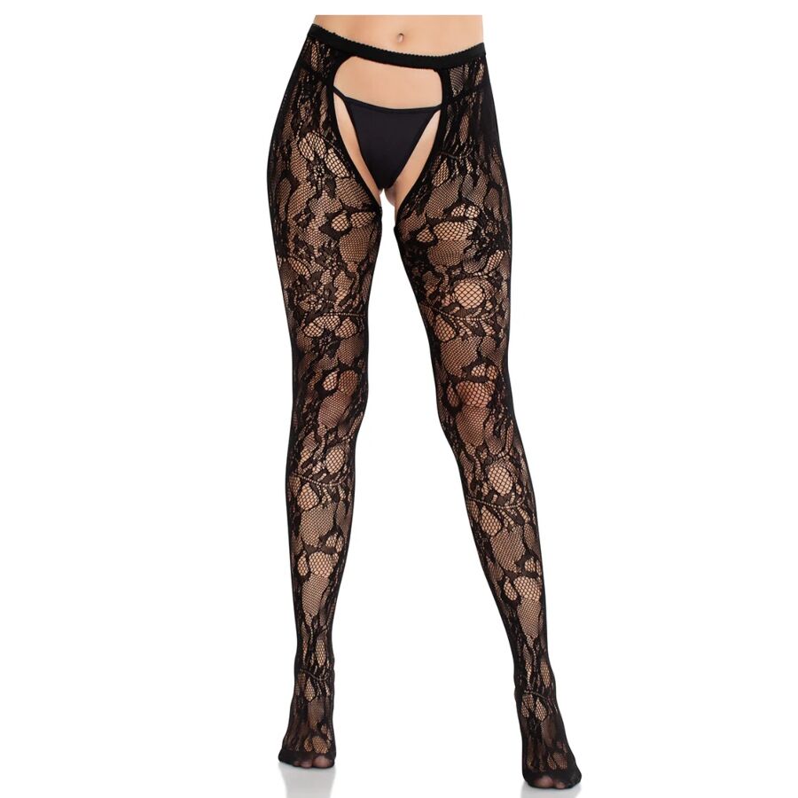LEG AVENUE - ROSE BLONDE STRØMPEKNOPPER MED ÅBEN RYG SORTE