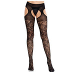 LEG AVENUE - BLOMSTERBELAGTE BLONDE STRØMPEKNOPPER MED HÅNDBÅND UNITED BLACK
