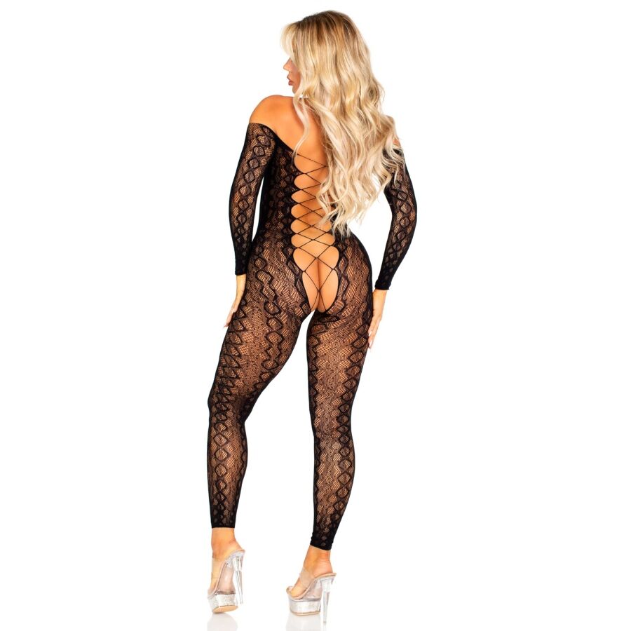 LEG AVENUE - SKRIDTLØS BODYSTOCKING I EKSOTISK SLANGEBLONDE SORT