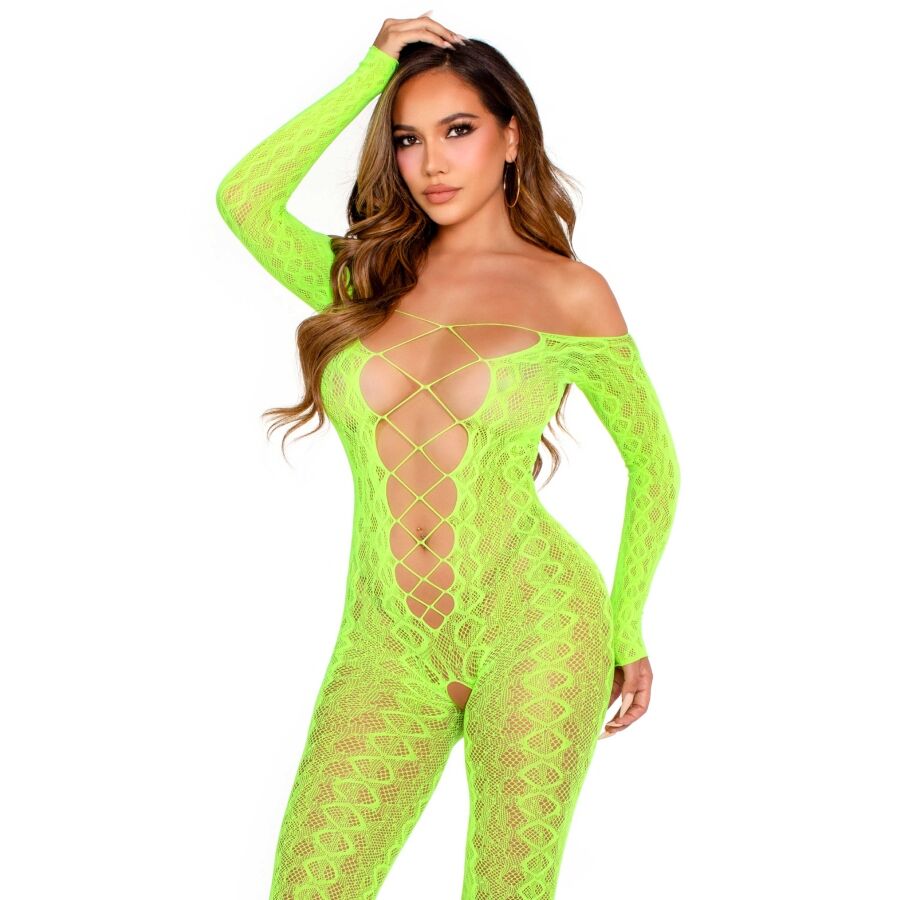 LEG AVENUE - SKRIDTLØS BODYSTOCKING EKSOTISK SLANGEBLONDE NEONGRØN