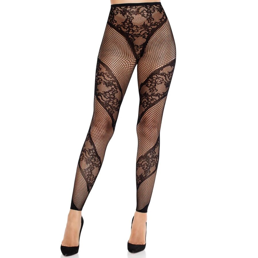 LEG AVENUE - BLONDE OG TRANSPARENT FODLØSE STRØMPESTRØMPE MED SORT