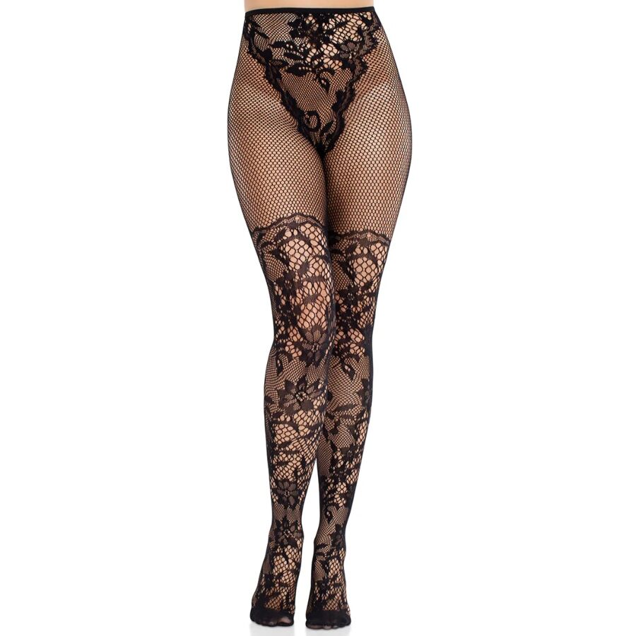 LEG AVENUE - DAHLIA BLONDE STRØMPEKNOPPER MED NETDETALJE SORT