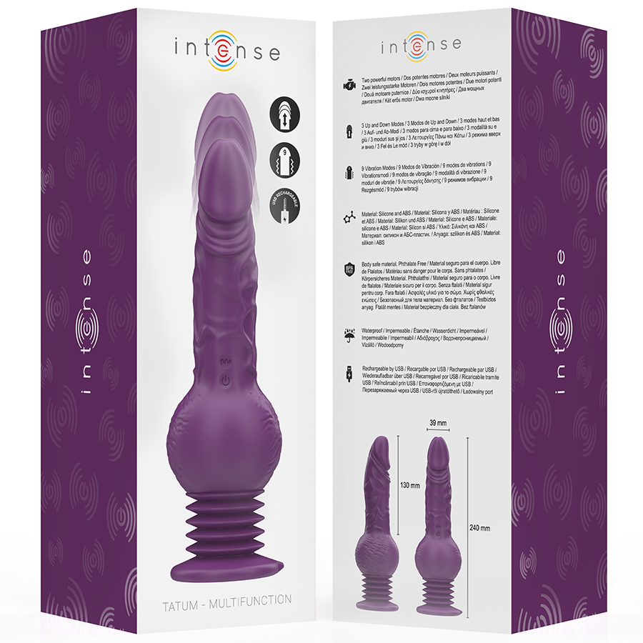 INTENSE - TATUM MULTIFUNKTIONSVIBRATOR MED OP- OG NEDVIBRATION 24 CM LILLA