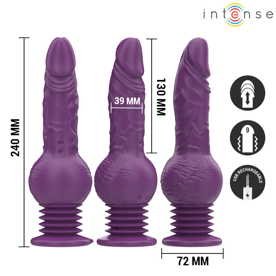 INTENSE - TATUM MULTIFUNKTIONSVIBRATOR MED OP- OG NEDVIBRATION 24 CM LILLA