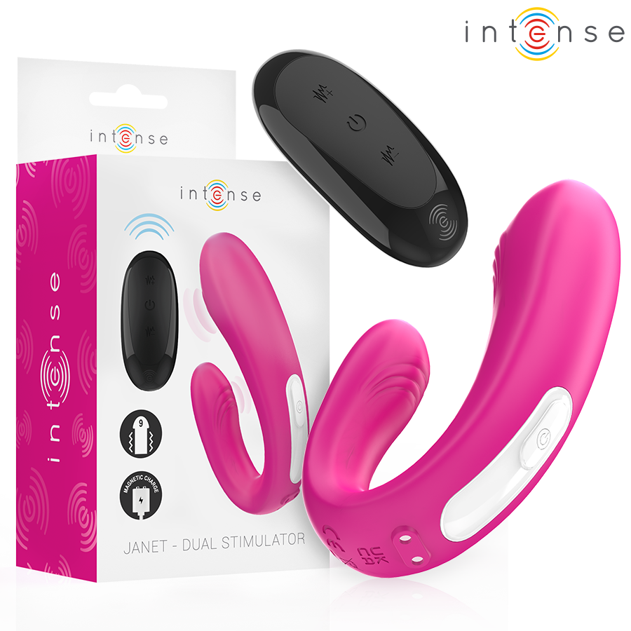 INTENSE - JANET DOBBELT U-FORMET STIMULATOR OG VIBRATOR MED FJERNBETJENING PINK