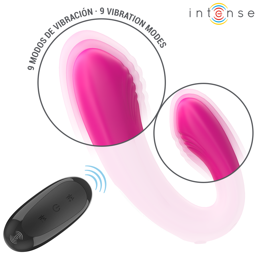 INTENSE - JANET DOBBELT U-FORMET STIMULATOR OG VIBRATOR MED FJERNBETJENING PINK