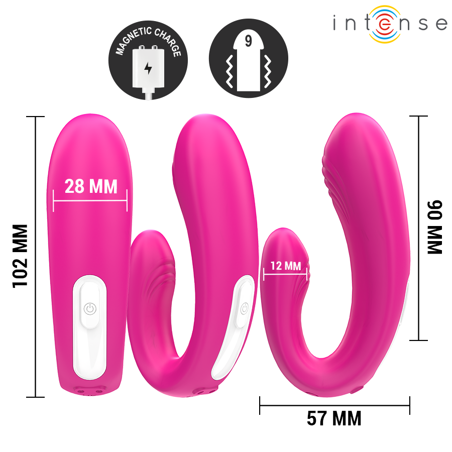 INTENSE - JANET DOBBELT U-FORMET STIMULATOR OG VIBRATOR MED FJERNBETJENING PINK