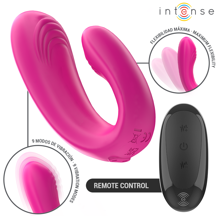 INTENSE - JANET DOBBELT U-FORMET STIMULATOR OG VIBRATOR MED FJERNBETJENING PINK
