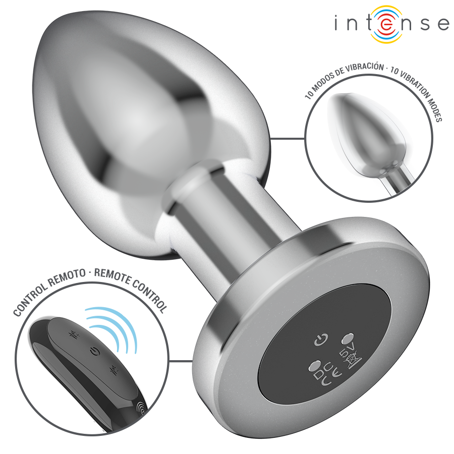 INTENSE - ANALPLUG 10 VIBRATIONER METAL MED FJERNBETJENING L