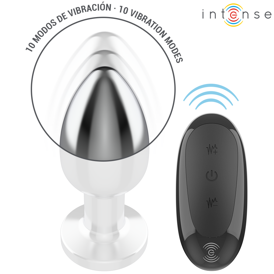 INTENSE - ANALPLUG 10 VIBRATIONER METAL MED FJERNBETJENING L