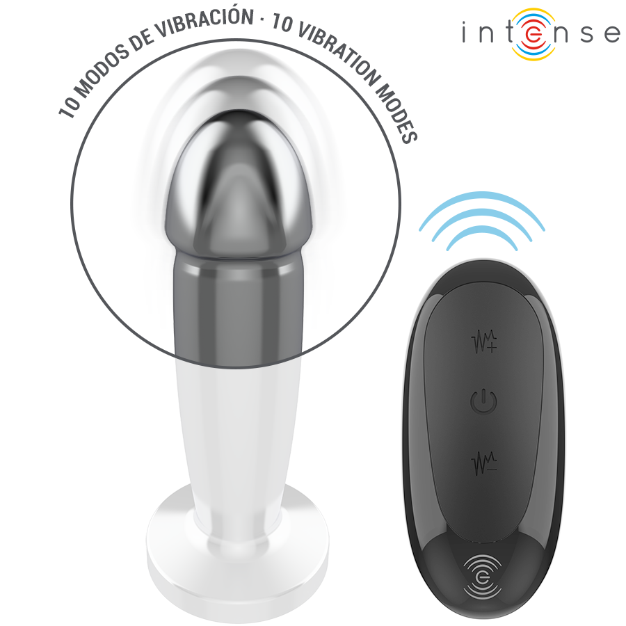 INTENSE - ANALPLUG 10 VIBRATIONER METALDILDO MED FJERNBETJENING